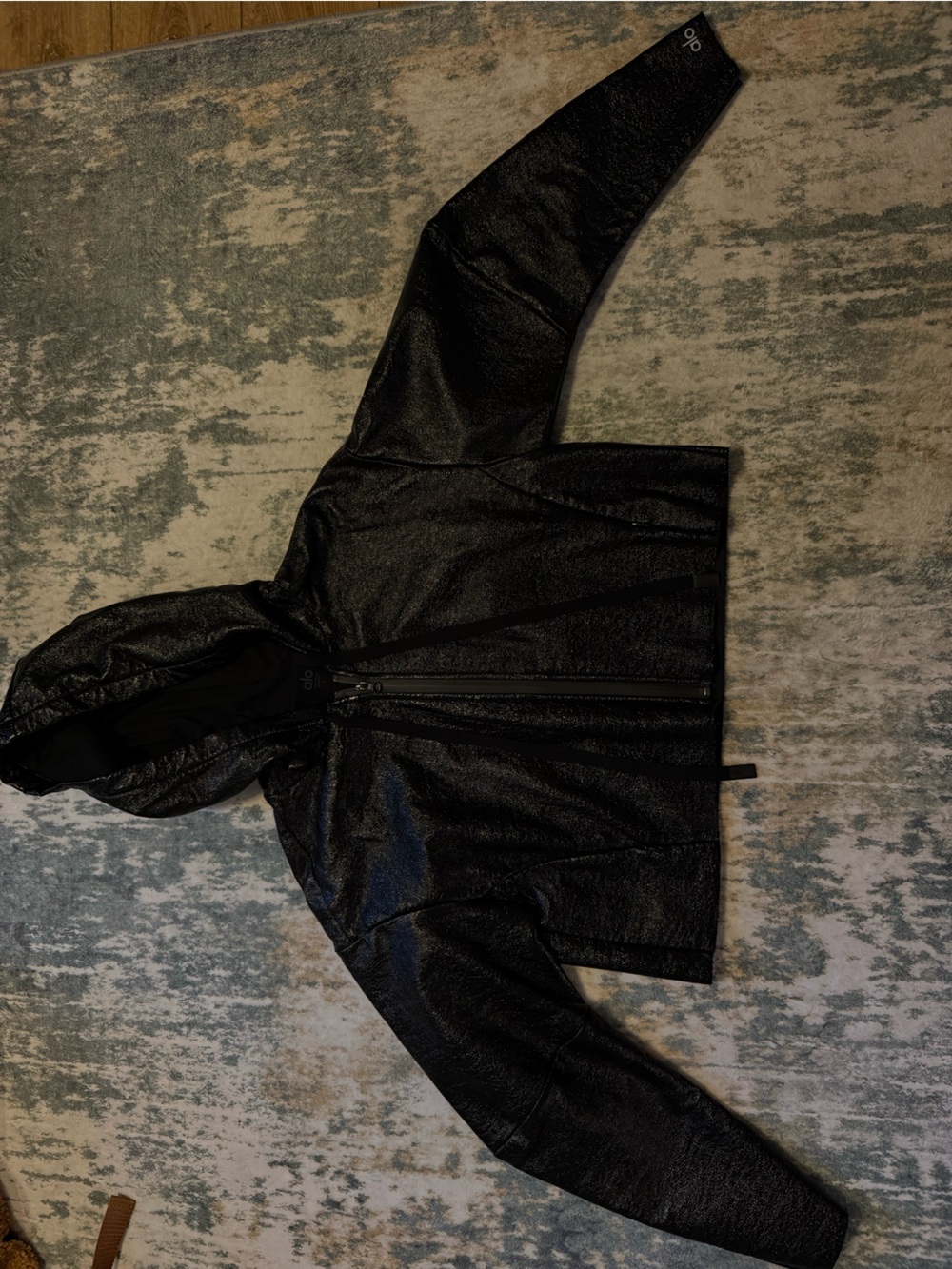 ALO Yoga Black Hooded Zip-Up Bomber Jacket